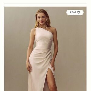 BHLDN Scottie One-Shoulder Side-Slit Stretch Satin Maxi Dress